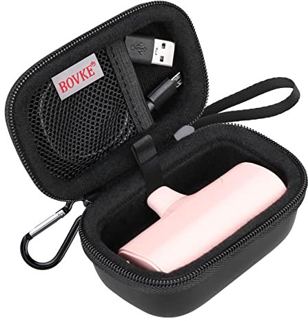 BOVKE Travel Carrying Case for iWALK Mini Portable Charger 4500mAh 3350mAh Ultra-Compact Power Bank Cute Battery Pack Compatible with iPhone 14/13/14/13Pro/Max, Mesh Pocket for Charging Cables, Black