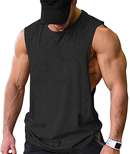 COOFANDY Herren Gym Workout Tank Tops Cut Off Muscle T Fitness Ärmelloses Shirt, Schwarz(1 Stück) M
