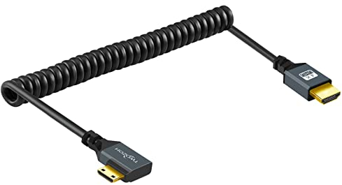 Twozoh Câble Mini HDMI vers HDMI Spiralé à 90° Câble Mini HDMI vers HDMI à Angle Droit Compatible 4K/3D 1080p Extensible jusqu'à 1,5M