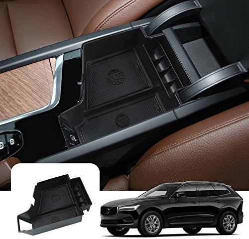 LFOTPP Kompatibel mit Volvo XC60 XC90 V60 S60 V90 S90 2017-2023 Mittelkonsole Aufbewahrungsbox, XC60 XC90 Zubehör Mittelarmlehne Organizer Tray Handschuhfach (Schwarz)