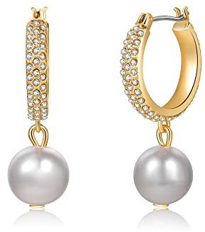 Perlen-Tropfen-Ohrringe 925er Sterlingsilber-Creolen Handverlesene Barockperlen 14 Karat Vergoldete Weiße Süßwasserperlen Vintage Huggie-Ohrringe für Frauen