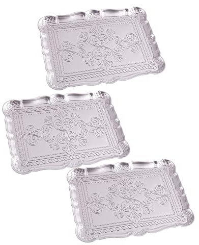 LOLAhome Set de 3 bandejas de Navidad medallón Grabado Plateadas de 30x23 cm