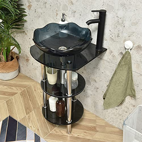 ZYFA Waschbecken Glas Waschplatz Waschtisch Set Waschschale Badmöbel Set Badezimmer, Gäste WC Waschtischunterschrank Waschbeckenunterschrank mit Unterschrank,Wasserhahn (Color : B)