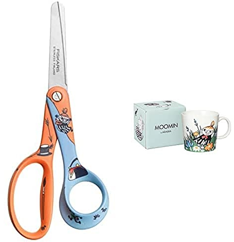 Fiskars X Moomin Kinderschere mit Mumin-Design, Rechtshändig, 13 cm, Die Kleine Mü, 1067190 und Arabia Tasse mit Mumin-Design, Sammeltasse, 0,3 l, Keramik, Moomin by Arabia, Die Kleine Mü, 1065642