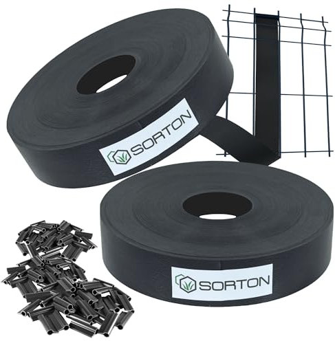 Sorton® Kit de Lamelles Occultation, Brise Vue Grillage Rigide pour Occultant Cloture, Bande Brise Vue Brise Vue PVC, Lamelle Occultante Grillage Rigide Bande Occultante 46MM x 140M+200Clips-RAL7016