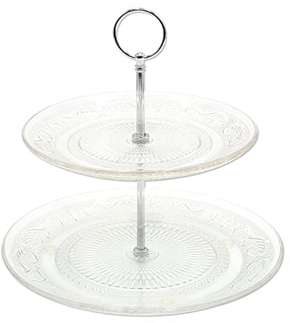 Dekohelden24 Présentoir à gâteaux en verre à 2 étages Argenté 25 x 25 cm