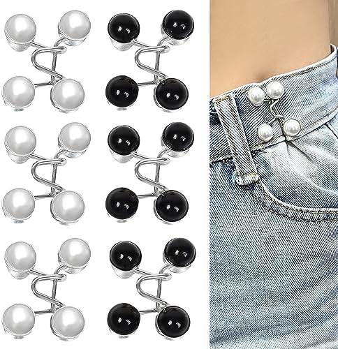 Simsky 6 Piecès Bouton de Jeans, épingles à Boutons pour Jeans, Couture Accessoires, Bouton de Jean Clipsable, Pearl Jean Épingles à Boutons Ensembles de Boucle de Taille Réglable sans Clous