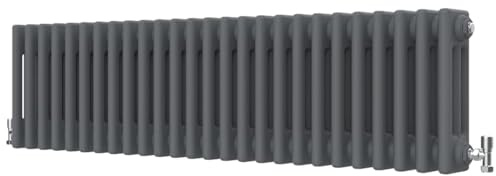 Radbliss Heizkörper, horizontal, traditionell, 3 Säulen, 300 x 1190 mm, Anthrazit, Mattgrau, Gusseisen-Stil, Design RAD Zentralheizung