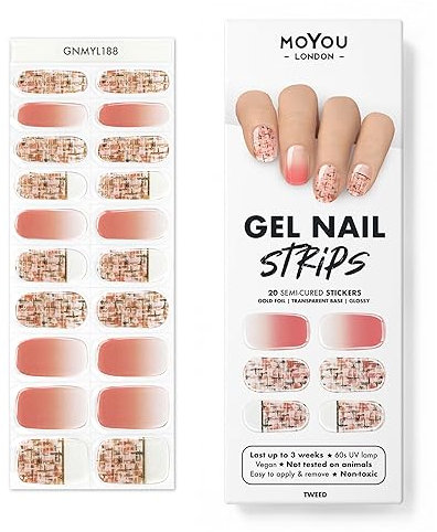 MOYOU LONDON Semi Cured Gel Nail Strips - 20 Pcs. Nail Wraps for Salon-Quality Manicure - Works with Any UV Lamp - Easy to Apply, Trim, & Remove Gel Stickers