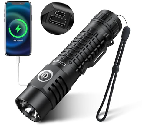 SZFEIC Torcia Led Potente Professionale, Mini Torcia LED Ricaricabile Impermeabile IP68 con 4800mAh Power Bank, 2000 Lumens Torcia con 7 modalità, Torcia Campeggio Per Trekking, Emergenza, Aria Aperta