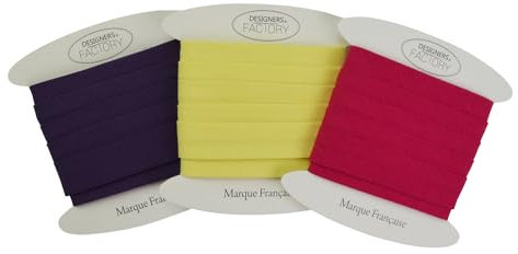 Set von Schrägband aus Baumwolle - Farben: Gelb, fuchsia und violett - Einfach zu nähen und ideal zum Veredeln Ihrer Kreationen (Satz mit 3 Stück (5 Meter pro Farbe), Satz I)
