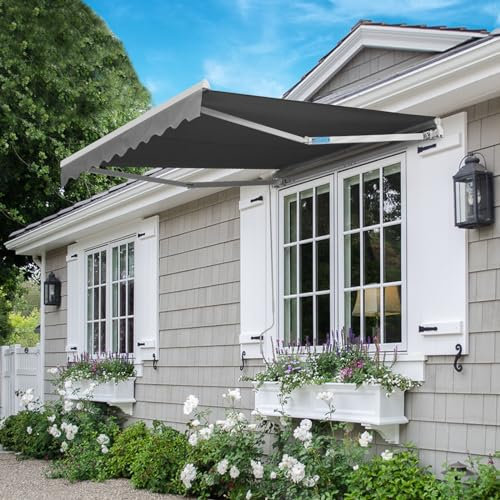 CLIPOP 2 x 1.5 m Manual Awning Patio Awning Gazebo Canopy Complete with Fittings and Winder Handle, Sun Shade Shelter Retractable (Grey)