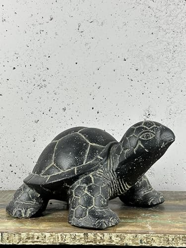 Bali Möbel Land Schildkröte Steinfigur 25cm, handgefertigte Stein Skulptur, für Innen & Außen, ideal als Garten Statue & Garten Deko, Frost- & wetterfest, Maße (BxTxH) 19x25x13cm
