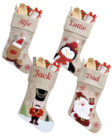 Personalised Christmas Stockings Xmas Stockings Hessian to Hang on Fireplace Traditional Family Kids Adults - Nutcracker