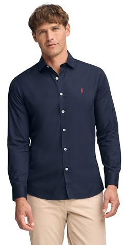 Polo Club Camisa Slim de popelín Azul Marino de Hombre con Logo Bordado 100% algodón