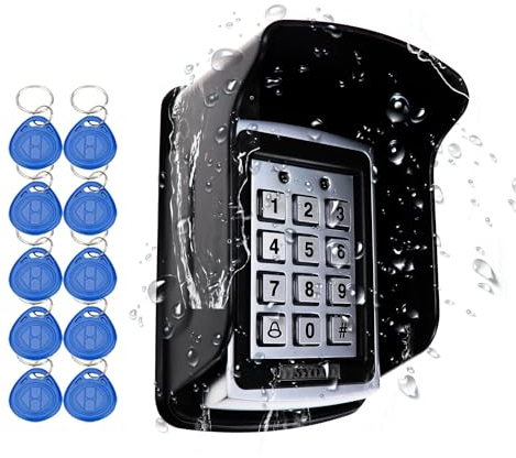 AOAMZ Metallo Apriporta Tastiera di Controllo Accesso con WG 26 Lettore di Schede RFID per Porta Sicurezza Sistema di Controllo Accesso, Impermeabile Copertura Antipioggia, 10pcs 125KHz ID keyfobs
