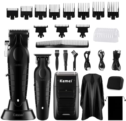 KEMEI Professionelle Haarschneidemaschinen für Männer, Schnurlose Haarschneider Folienrasierer Set, Zero Gapped T-Klinge Haartrimmer, Wiederaufladbare Elektrische Haarschneide-Kit