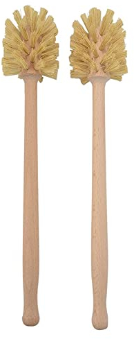 2pcs Wood Toilet Brush, Toilet Brush,Beechwood Toilet Brush, Strong Hemp Bristles with 360° Cleaning Power Toilet Cleaning Brush Non Slip Long Handle Reusable Beechwood Toilet Brush for Bathroom