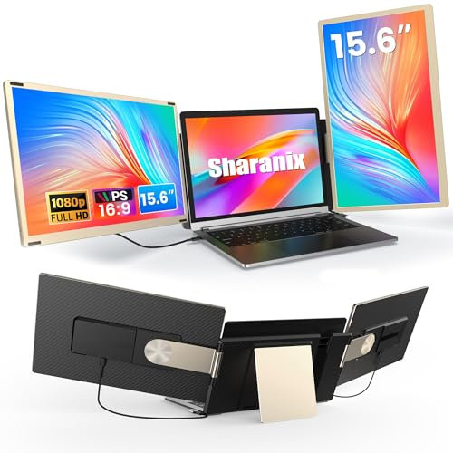 sharanix Extensor de pantalla para portátil actualizado, monitor triple portátil de 15.6 pulgadas para laptop de 13 a 17.3 pulgadas con pantalla IPS FHD 1080P, monitor extendido desmontable compatible