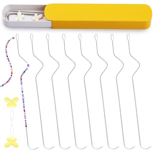 8PCS Bead Spinner Needles, Beading Needle, Big Eye Curved Beading Needles for Seed Beads, 2 Needle Threaders, Bead Needles for Jewelry Bracelet Necklace Making DIY Beading Tools