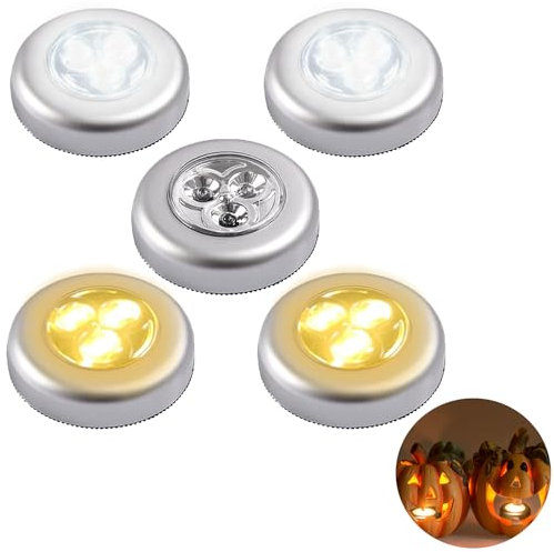 KEELYY 5 Stück LED Licht für Halloween, Halloween Kürbis LED Lichter, Jack-O-Laterne Flammenlose Kerzen, Kürbis-Lampe für Halloween, Licht Drücken, Touch Lampe Batteriebetrieben