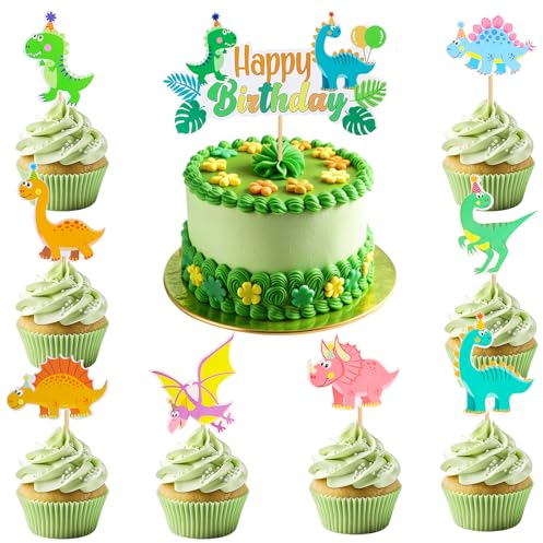 ENLACE 33 Stück Dino Tortendeko Geburtstag,Happy Birthday Tortendeko Dinosaurier,Dino Kuchen Deko Junge Mädchen,Dino Geburtstag Deko,Dino Cake Topper Kindergeburtstag,Dino Muffins Deko für Babyparty