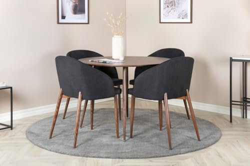 BOURGH PLAZ Table à manger ronde - Table de salle à manger/cuisine avec diamètre de 100 cm et 75 cm de haut - Petite table au design moderne avec pieds en acier (noyer)