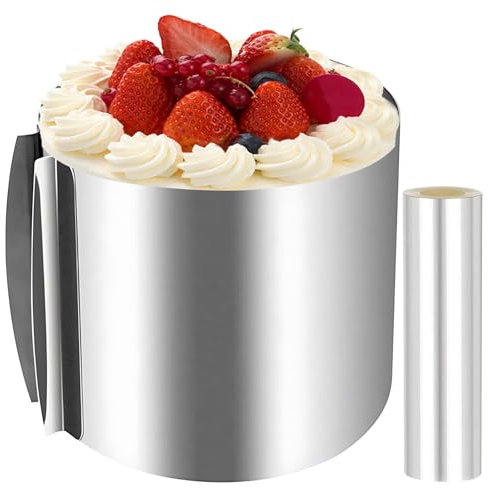 20 cm Hoch Tortenring Verstellbar + Tortenrandfolie 20*1000 cm- Verstellbar Ø 16-30cm Edelstahl Backring - Kuchenring Rund Verstellbar - ProfiTortenring für mehrschichtige Kuchen, Schicht, Motivtorten