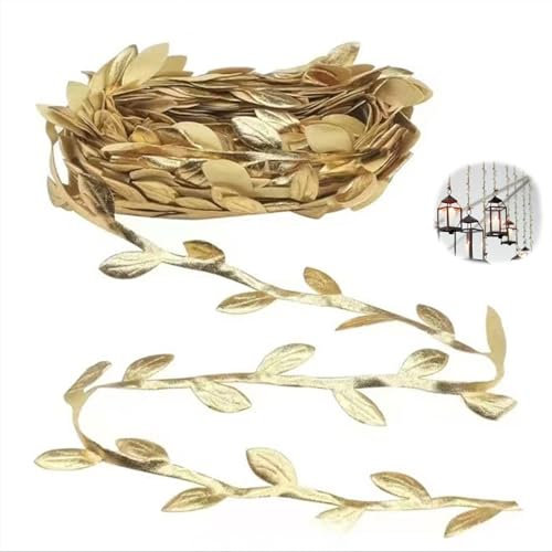 10m Artificial Leaf Vine Garland, Gold Ribbon Flower String for Spring Party Decorations, Artificial Flower Leaves, Decorative Vine Trim Rope