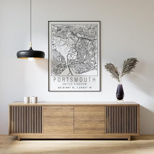 Portsmouth England City Street Map Print Portsmouth Wall Art Home decor Poster Poster A0 - Ispiratrice Motivazionale Arte da parete Vita quotidiana Citazione incoraggiante Frasi brevi famose Parole i