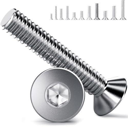 YOOPIN Viti a testa svasata M5, 60 pezzi, M5 x 25 mm, in acciaio inox A2 V2A, viti a testa svasata M5, DIN 7991, filettatura completa per macchine, dispositivi e mobili