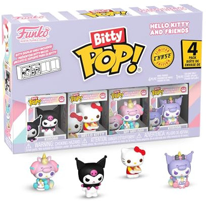 Funko Bitty Pop! Sanrio - Kuromi - 4PK and A Surprise Mystery Mini Figure - 0.9 Inch (2.2 Cm) - Hello Kitty Collectable - Stackable Display Shelf Included - Gift Idea - Party Bags Stocking