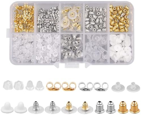 450Pcs Earring Backs Set -10 Styles Earring Stoppers Soft Transparent Safety Backs Butterfly Flower Round Shape with Storage Box for Personal Individuation DIY Ears Crafting