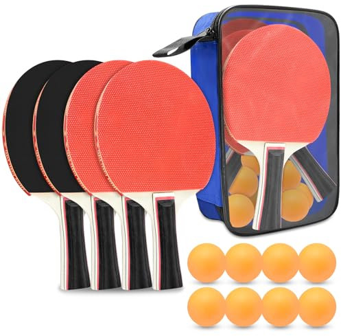 Xpieoyrm Juego de Raquetas de Tenis de Mesa de 2 Piezas, Set de Ping Pong Portátil con 4 Raquetas de Ping Pong, 8 Pelotas de Tenis de Mesa, Principiantes y Profesionales para Exteriores con Bolsa