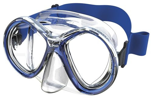 SEAC Chiara, Zweiglasmaske aus gehärtetem Glas zum Tauchen und Schnorcheln mit 3D-Schnalle, mit Maskenband aus Stoff oder Silikon