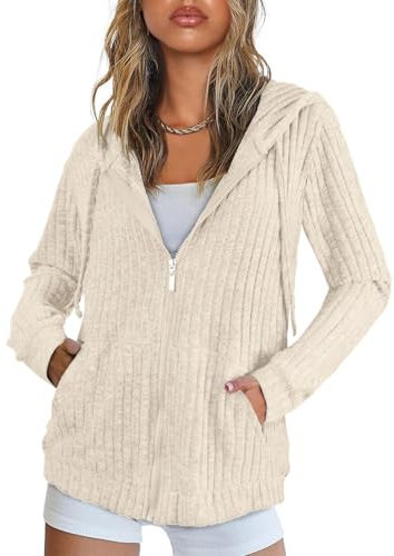 Flikity Womens Cardigans Size 16-18 Ladies Zip up Hoodies Jackets for Women UK Knitted Tunic Blouses Womens Long Sleeve Tops with Pockets Women Autumn Clothes L