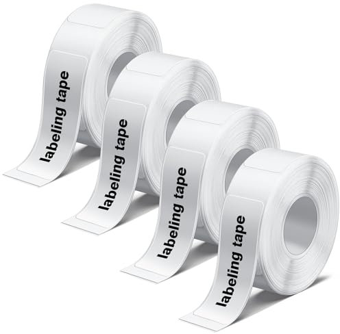 Mexgcom 4 Rollen Etikettenband, Adaptiertes Etikettendruckpapier, 14 x 40 MM Thermo-Etikettenband, Mehrzweck-Etikettierband, 180 Bänder/Rolle, Weiß, für Haus, Büro, Schule