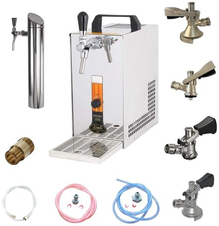 Untertheken Komplett Set - Bier Zapfanlage, Bierzapfanlage PYGMY 20/K mit Membranpumpe, 1-leitig Trockenkühlgerät aus Edelstahl, 25 Liter/h, inkl. Schanksäule, Green Line (Zapfkopf:Set alle Zapfköpfe)