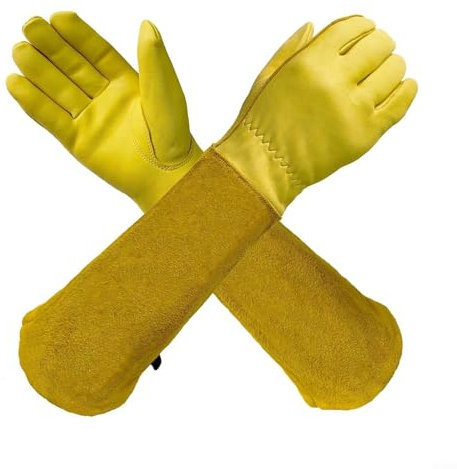 Yhenlovtt Dornensichere Gartenhandschuhe, Rindsleder, langer Handschuh zum Beschneiden von Rosen, Brombeeren, Kakteen, Landschaftsbau, Jäten, Outdoor-Aktivitäten (XL)