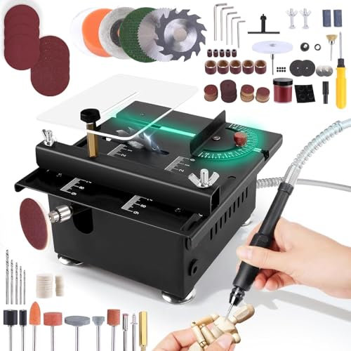 Mini sega da tavolo multifunzione con set completo di accessori, velocità e angolo regolabili, mini sega elettrica portatile da tavolo per progetti fai da te, legno, acrilico, plastica, taglio di
