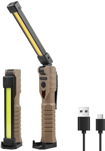 LIAISIMI LED lampada di lavoro lampada di officina,180 ° lampada di lavoro pieghevole con magnete & ganchi & pinza,3 lati 7 luce mod,per officina auto riparazione campeggio (EU-FT20-brown-1)