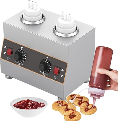 Riscaldatore Elettrico per Salse per Alimenti, Marmellata Conservazione del Calore Multifunzione Topping Cioccolato Burro Formaggio Fonduta Scaldavivande con Pompa Beccuccio Riscaldato, 2 Grid