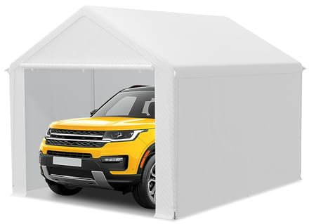 LILIIN 3x4m Zeltgarage Winterfest Stabiles Carport mit PE-Dach (170g/m²) für Auto, SUV & LKW, UV-beständige Garagenüberdachung als Lagerzelt & Weidezelt, Abnehmbare Seitenwände, Weiß