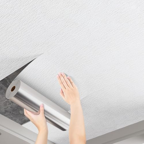 Deckenpaneele Deckenplatten Strukturierte, Überstreichbare, Selbstklebend Tapete Weiß, Aufkleben Auf Badezimmerdeckenplatten PVC – Dekorative Fliesen Für Büro/ Wohnzimmer/ Garage, Abwaschbare(Wide 100
