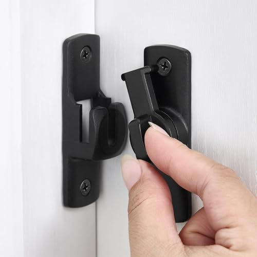 INIRET 4 Packs Black Barn Door Latches,90/180 Degree Gate Lock,Aluminum Alloy Right Angle Door Lock Latch,Flip Gate Latches Hardware,Door Security Sliding Door Lock fo Cabinets,Barn Door,Bathroom