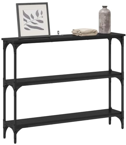 vidaXL Console Table with Shelf Black oak 100 x 22.5 x 75 cm, Living Room Console, Compact Design, Industrial Shelving, Rectangular Surface, Narrow Storage, Decorative Accent Table