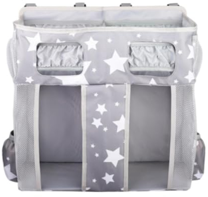 Windel-Organizer für Kinderzimmer, mit Aufbewahrungstasche zum Aufhängen und Kinderbett-Zubehör, 44 x 50 cm, Oxford-Stoff, grau-weiße Sterne