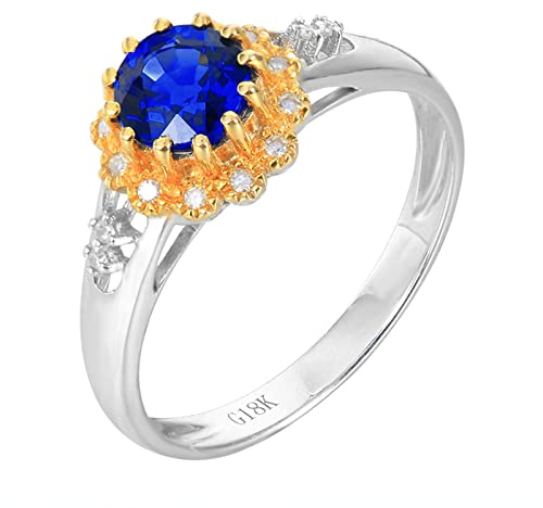 Daesar Ringe Frauen 585 Bicolor, Trauring Damen Einzeln Sonnenblume mit Saphir 1.2ct Verlobungsring Hochzeit Ring Frauen Gr.56 (17.8)