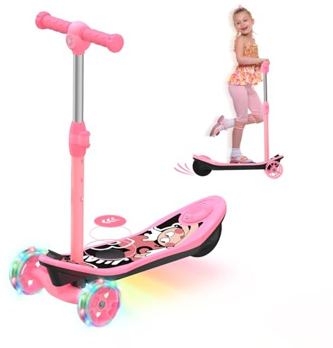 iScooter Monopattino elettrico per bambini dai 3 ai 12 anni, 2 in 1 con batteria 12 V 5 Ah ed effetto luce colorata, con ruote da 5 pollici, portata massima 50 kg