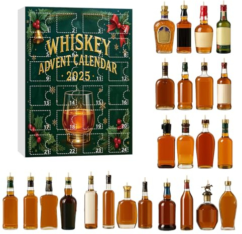 Calendrier de L’avent Whisky – 24 Surprises Uniques avec 24 Mini Bouteilles 3D de Whisky, Advent Calendar Original pour Adultes, Amateurs de Bar et Dégustation de Spiritueux (vert)